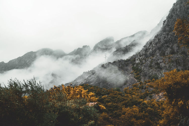 Scenic view of mountains against sky during autumn
