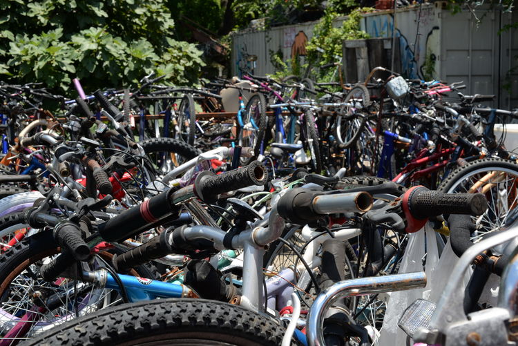 Bicycles at parking lot in city