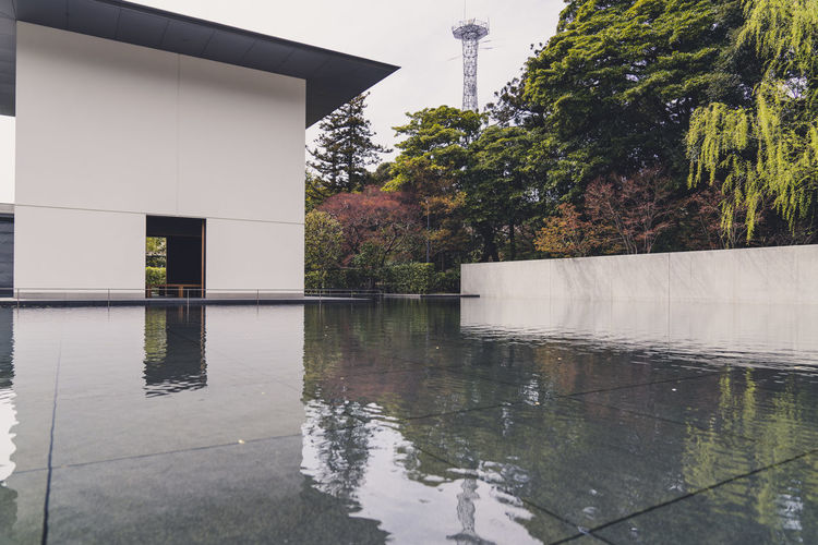 Reflection of building in water