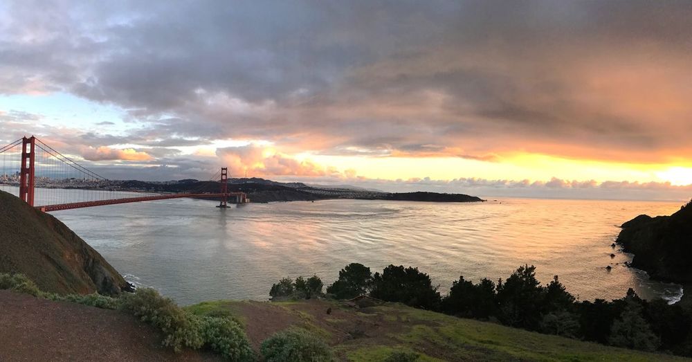 Scenic view of golden gate at sunset