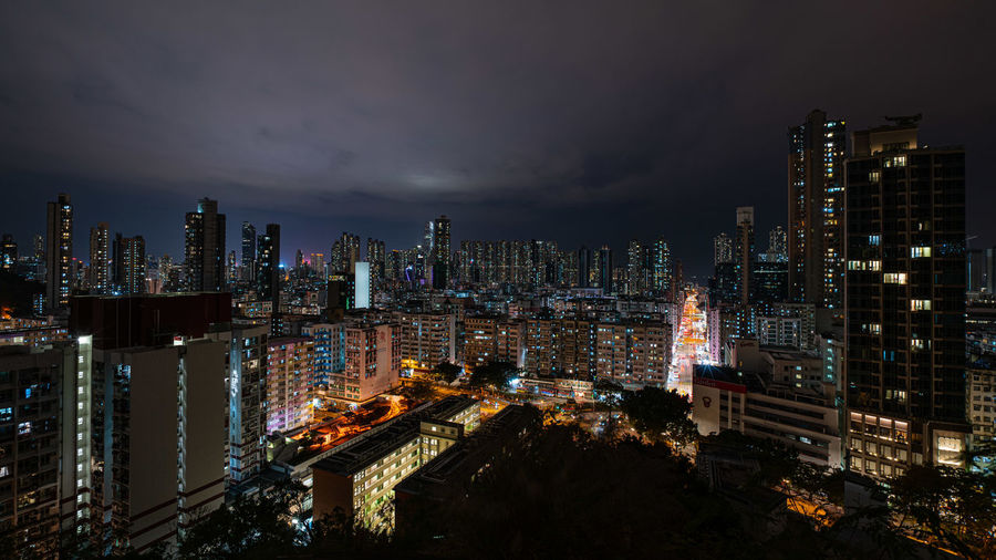 High angle view of sham shui po evening from the hill