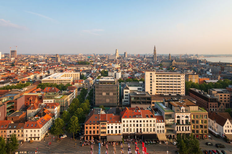 Cityscape of the belgian city of antwerp against sky