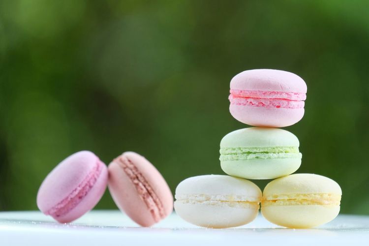 Close-up of colorful macaroon on table
