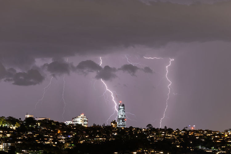 Sydney, new south wales, australia, september 21, 2020 - thunderstorm hitting new crown tower.