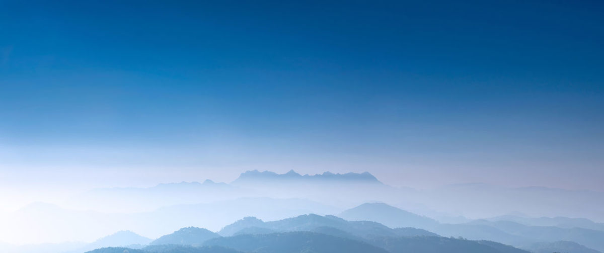 Scenic view of mountains against clear blue sky. doi luang chiang dao.
