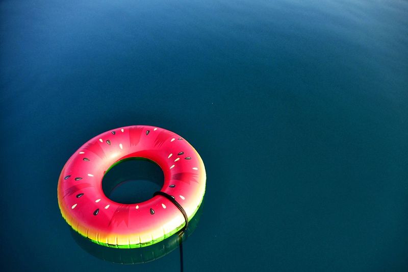Inflatable ring floating on sea
