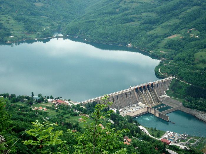 High angle view of dam at drina river