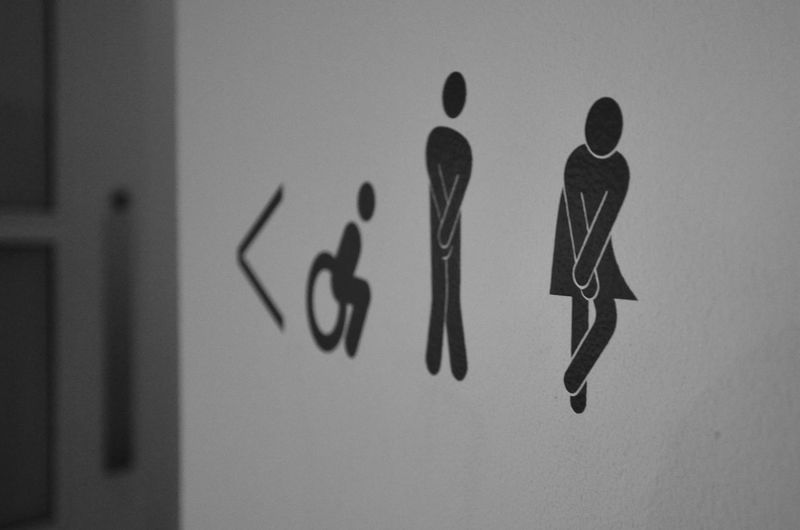 Restroom sign on wall