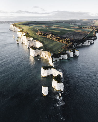 High angle view of sea shore during winter