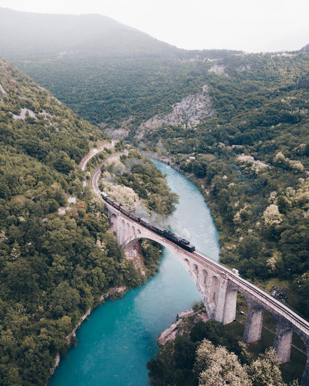 Aerial view of bridge over river