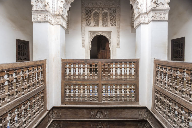Details of interior of ben youssef madrasa islamic school in marrakech