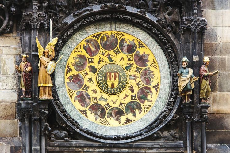 Close-up of artwork on astronomical clock