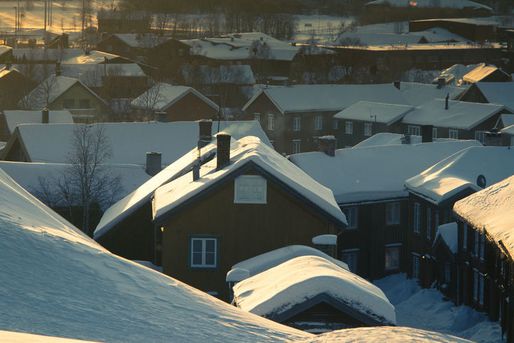 Houses in city during winter