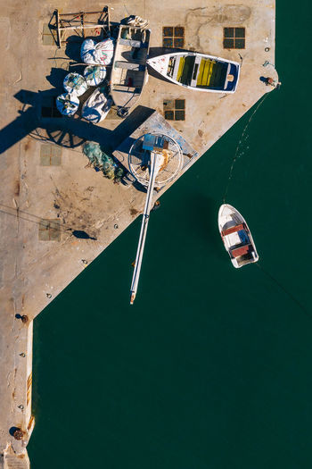 High angle view of pier and boats