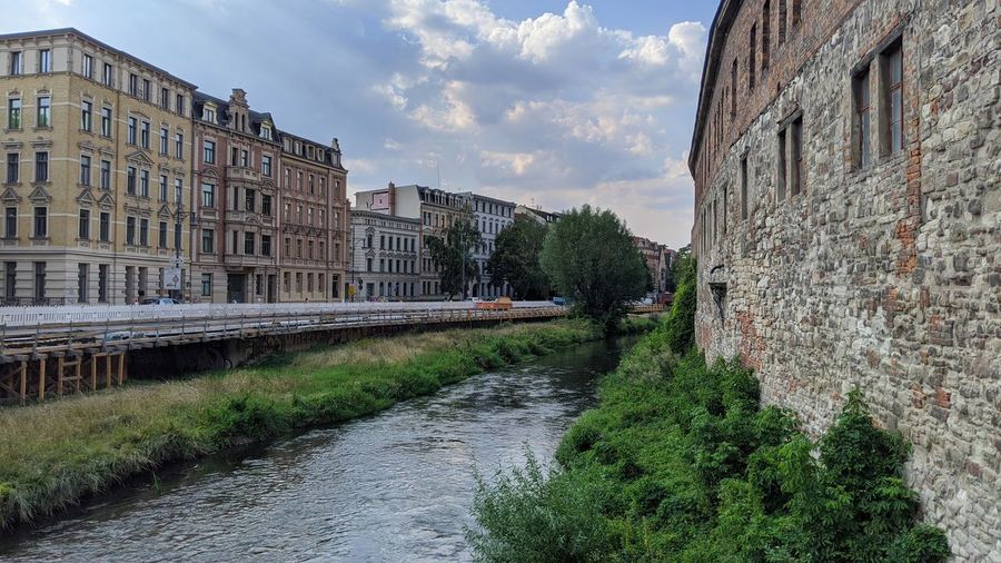 Canal amidst buildings against sky