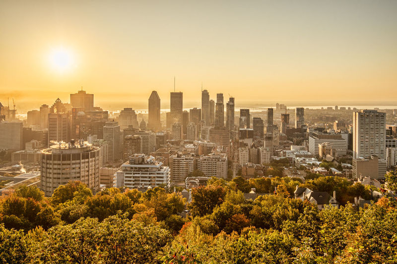 View of cityscape against sky during sunset
