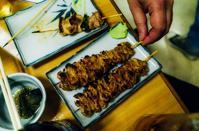 Directly above shot of person having food on table