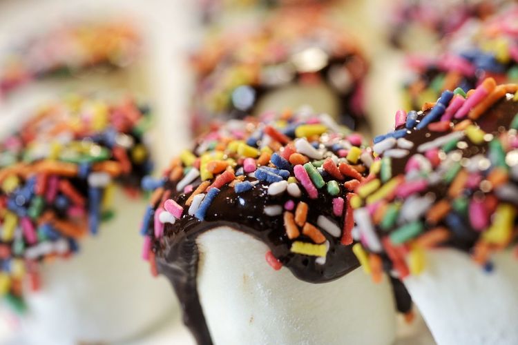 Close-up of colorful sprinkles on dessert