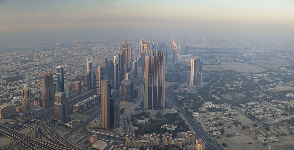 Panorama of the citiscape of dubai from the tallest building in the world, the burj khalifa. 