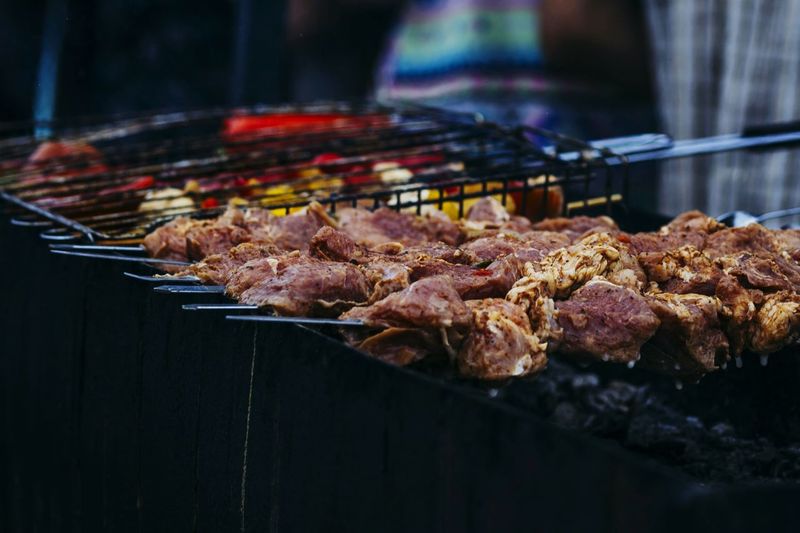 Skewered kebab on grill