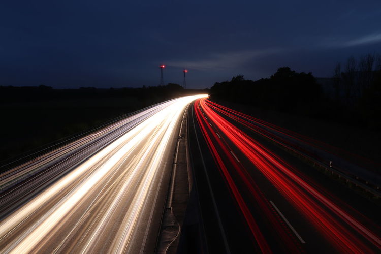 Light trails on highway at night
