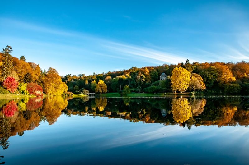 Scenic view of lake against sky during autumn