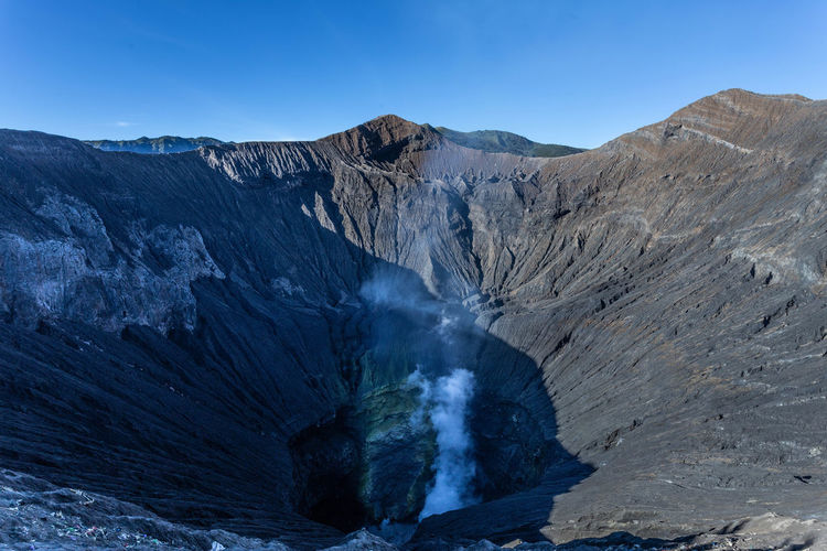 Scenic view of volcanic mount bromo against sky