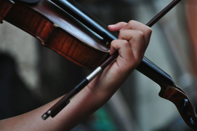 Close-up of hand holding violin