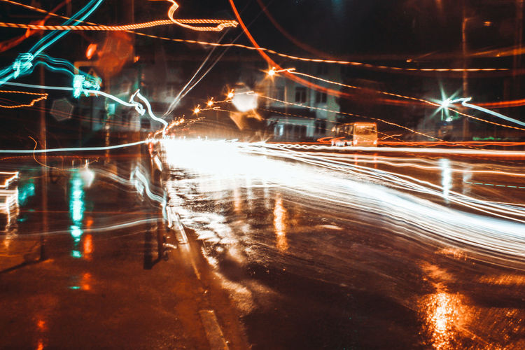 Light trails on street at night