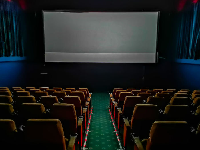 High angle view of empty seats in movie theater