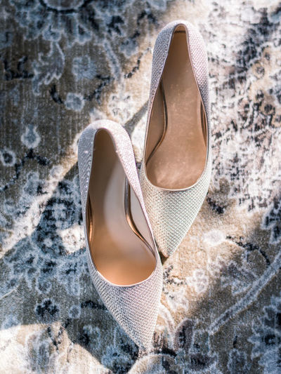 High angle view of woman shoes