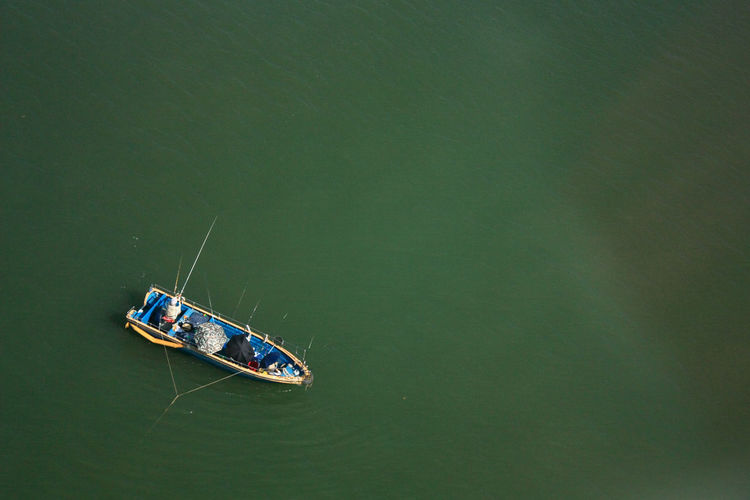 Directly above shot of fishing boat in lake