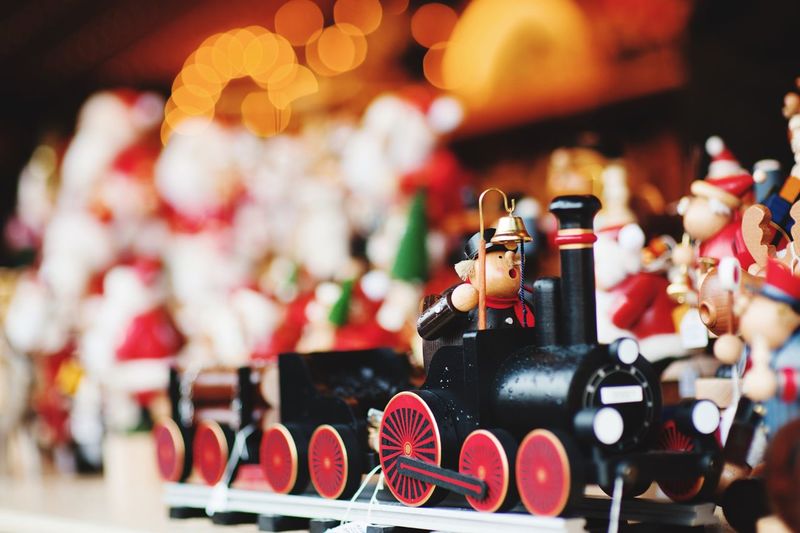 Close-up of christmas ornaments at market stall