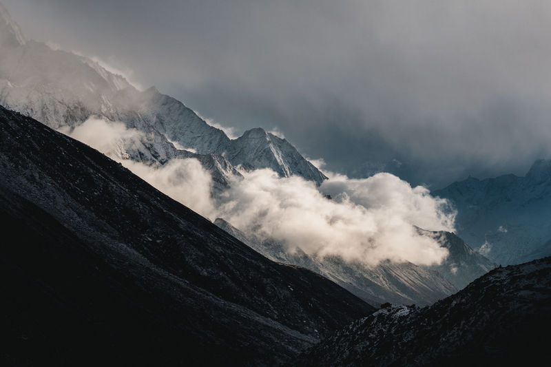 Scenic view of snowcapped mountains against sky