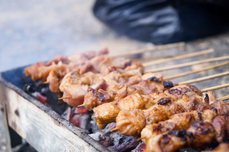 Close-up of meat on satay 