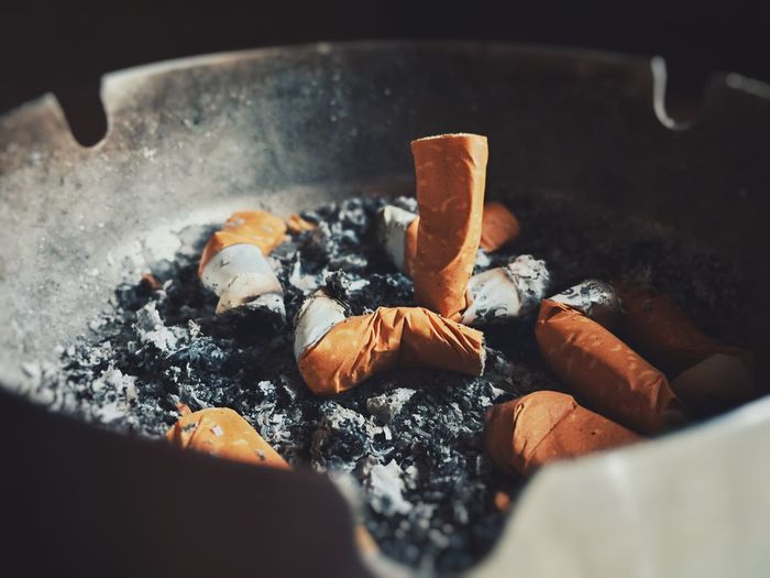 Cigarette butts in ashtray