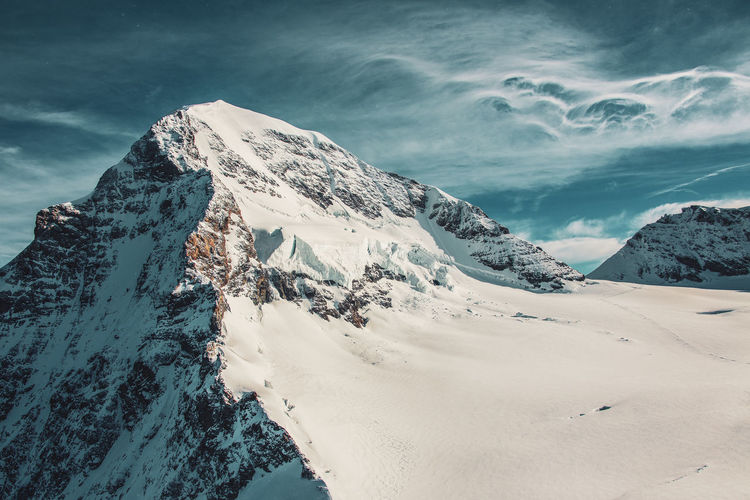 Snowy mountains in switzerland, winter landscape
