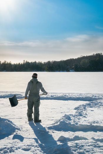 Full length of man standing on snow covered landscape