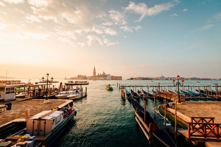 Venice pier at sunrise with the island of giudecca in the background