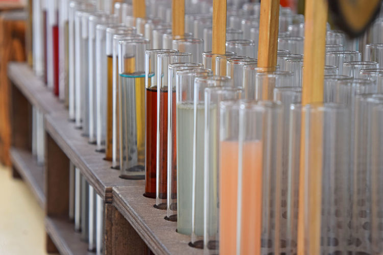 Close-up of chemical in test tube in chemistry lab