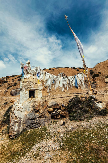 Buddhist prayer flags lungta in spiti valley, india