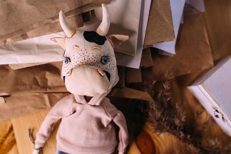 Author's original self-made doll bull and cow with a beautiful painted face