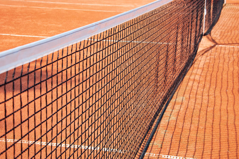 High angle view of net on tennis court