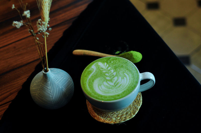 High angle view of coffee on table