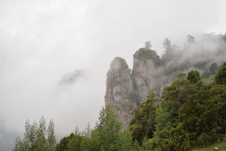 Rock formations during foggy weather