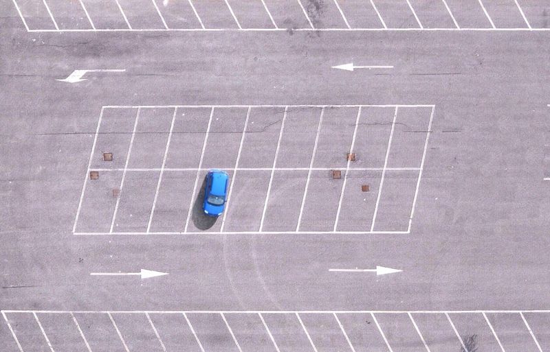 High angle view of parking lot