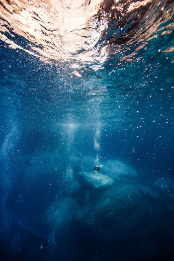 View of scuba diver underwater