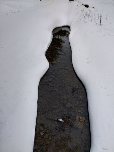 High angle view of snow on field