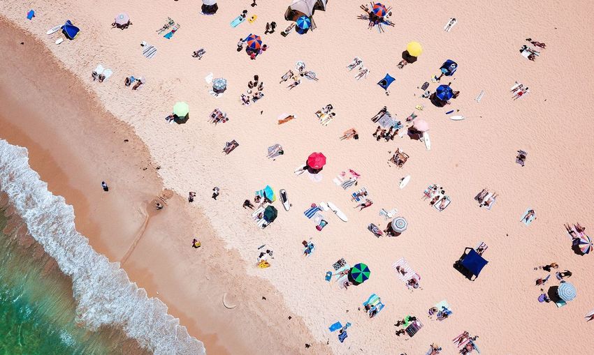 High angle view of people at beach