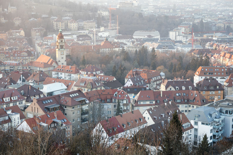 High angle view of townscape and cityscape during winter